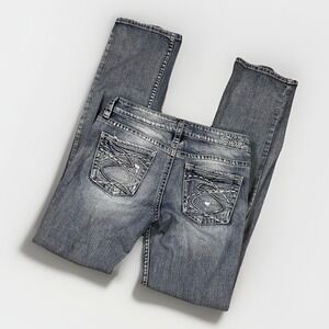 Y2K Silver Jeans LOLA 17" Distressed Embroidered Distressed Jeans Size‎ W28/L33